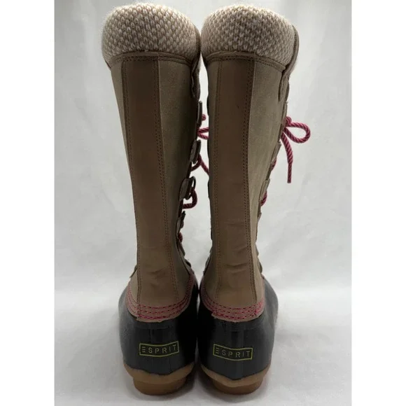 Esprit Belinda Tan Tall Lace Up Faux Fur Lined Knit Cuff Duck Boots Sz 7.5M - Picture 4 of 7